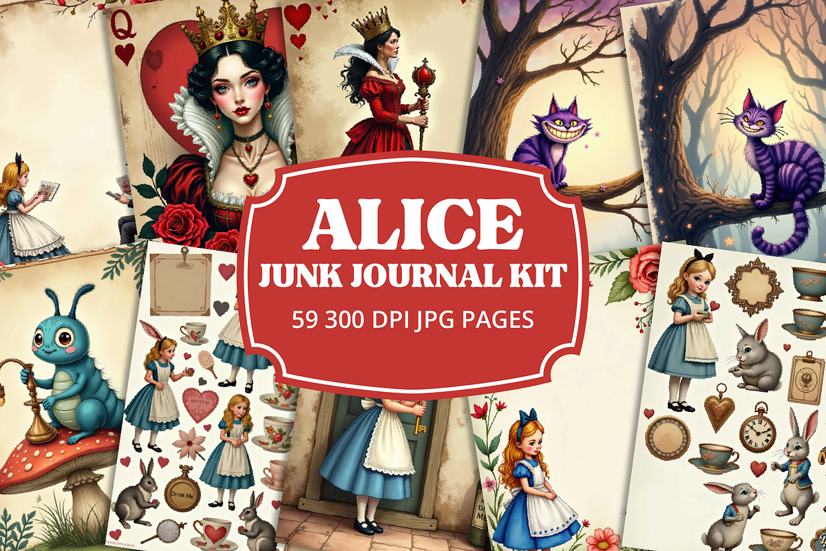 Alice in Wonderland Junk Journal Kit, a Background Graphic by Printable Pretty Studio (Photo 1 of 3)