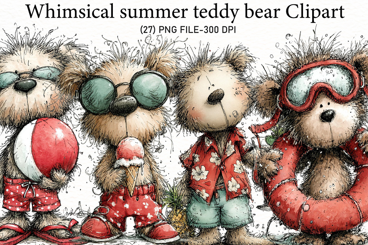 Whimsical summer teddy bear Clipart, an Illustration by Designworld (Photo 1 of 6)