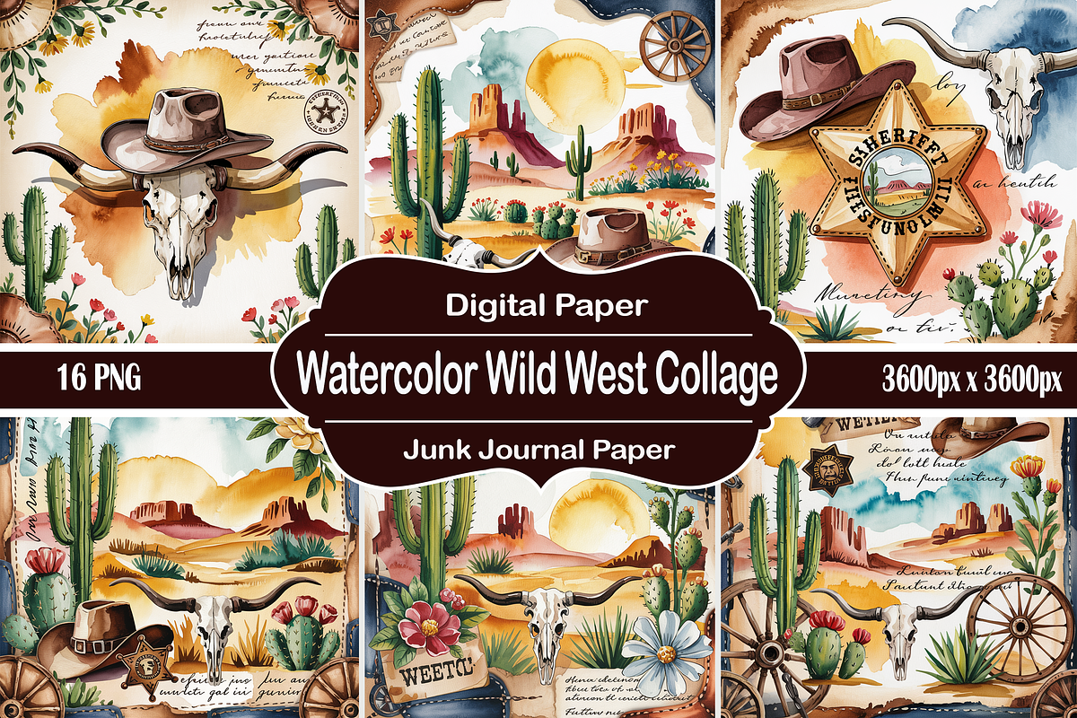 Watercolor Wild West Collage, a Background Graphic by Printable Treasure (Photo 1 of 2)