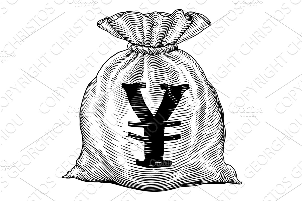 Money Yen Yuan Cash Sack Bag Vintage, an Object Illustration by Christos Georghiou