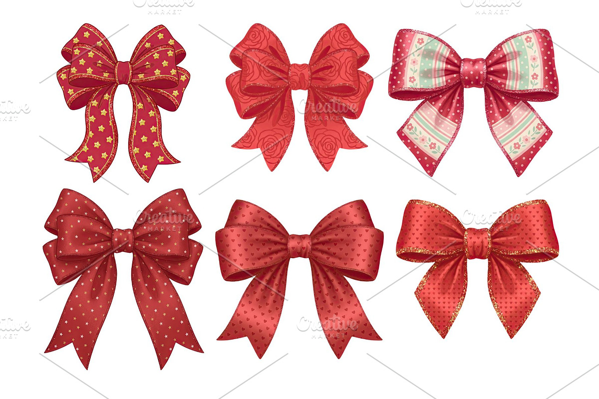 Red Textured Bows Mega Bundle, a Decorative Illustration by Stellalunarts (Photo 5 of 23)