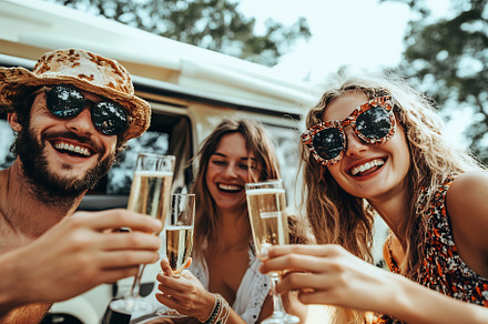Friends enjoying drinks in nature, a Person Photo by Beautiful things