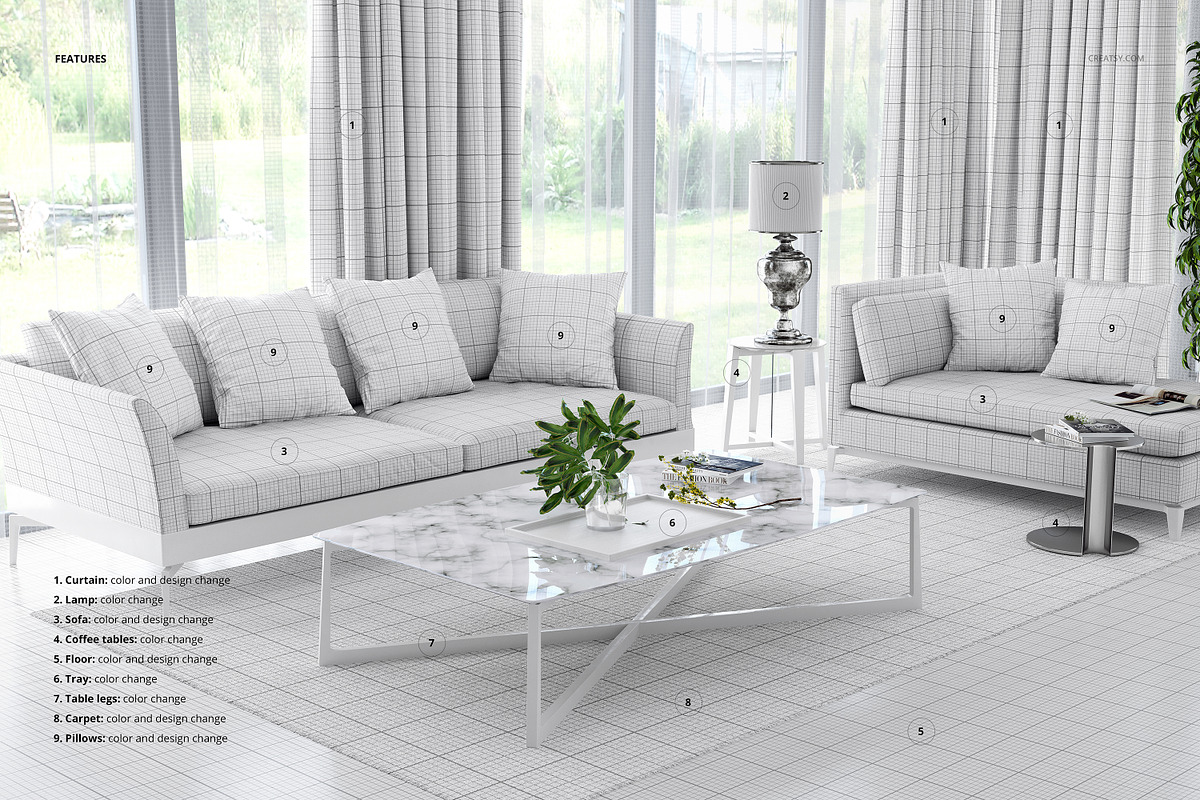 Modern Classic Living Room Mockup, a Household Mockup by creatsy2 (Photo 3 of 6)