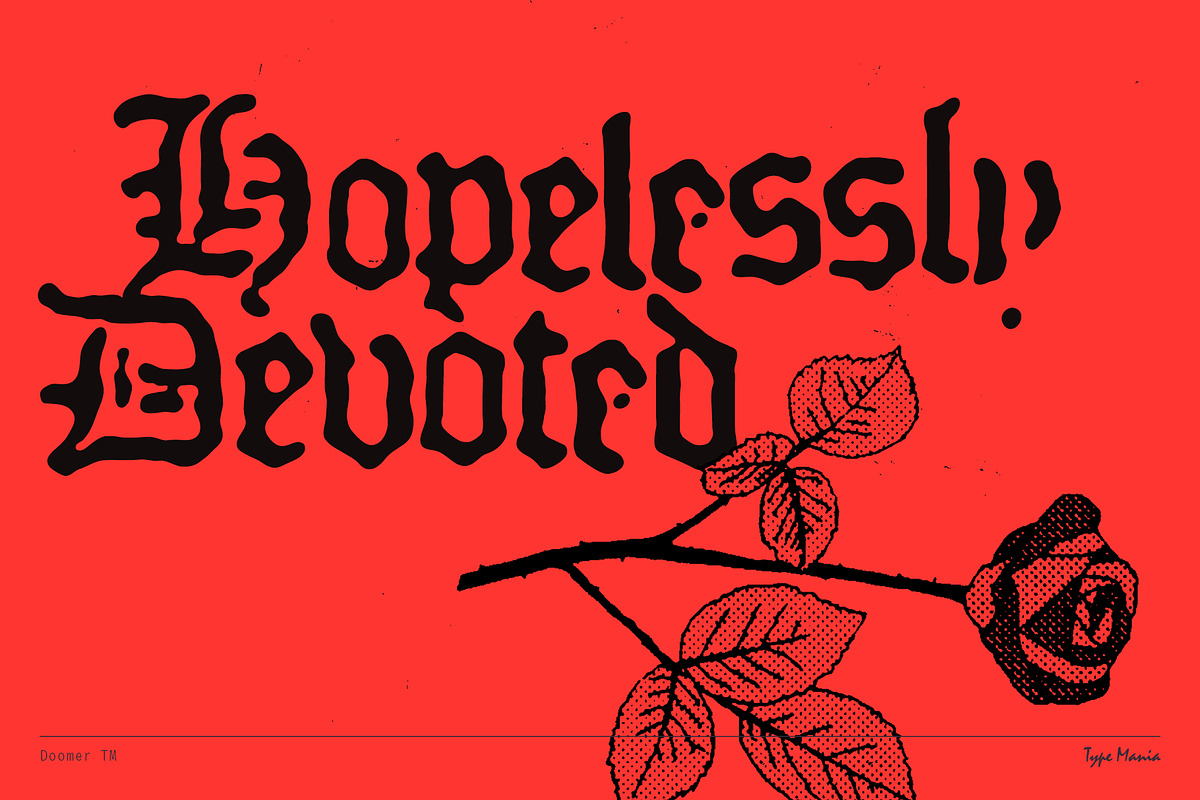 Doomer TM – Distressed Blackletter, a Blackletter Font by Type Mania (Photo 9 of 10)