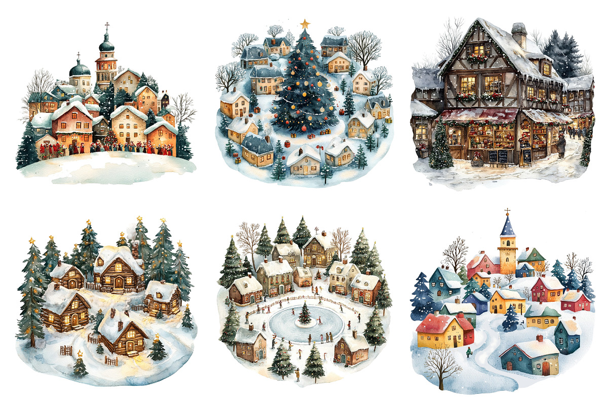 Christmas Village Watercolor Bundle, an Illustration by Daily.Designs (Photo 2 of 5)