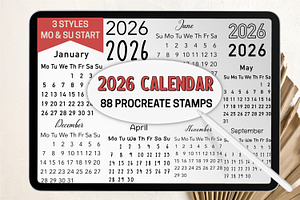 2026 Calendar Procreate Stamps