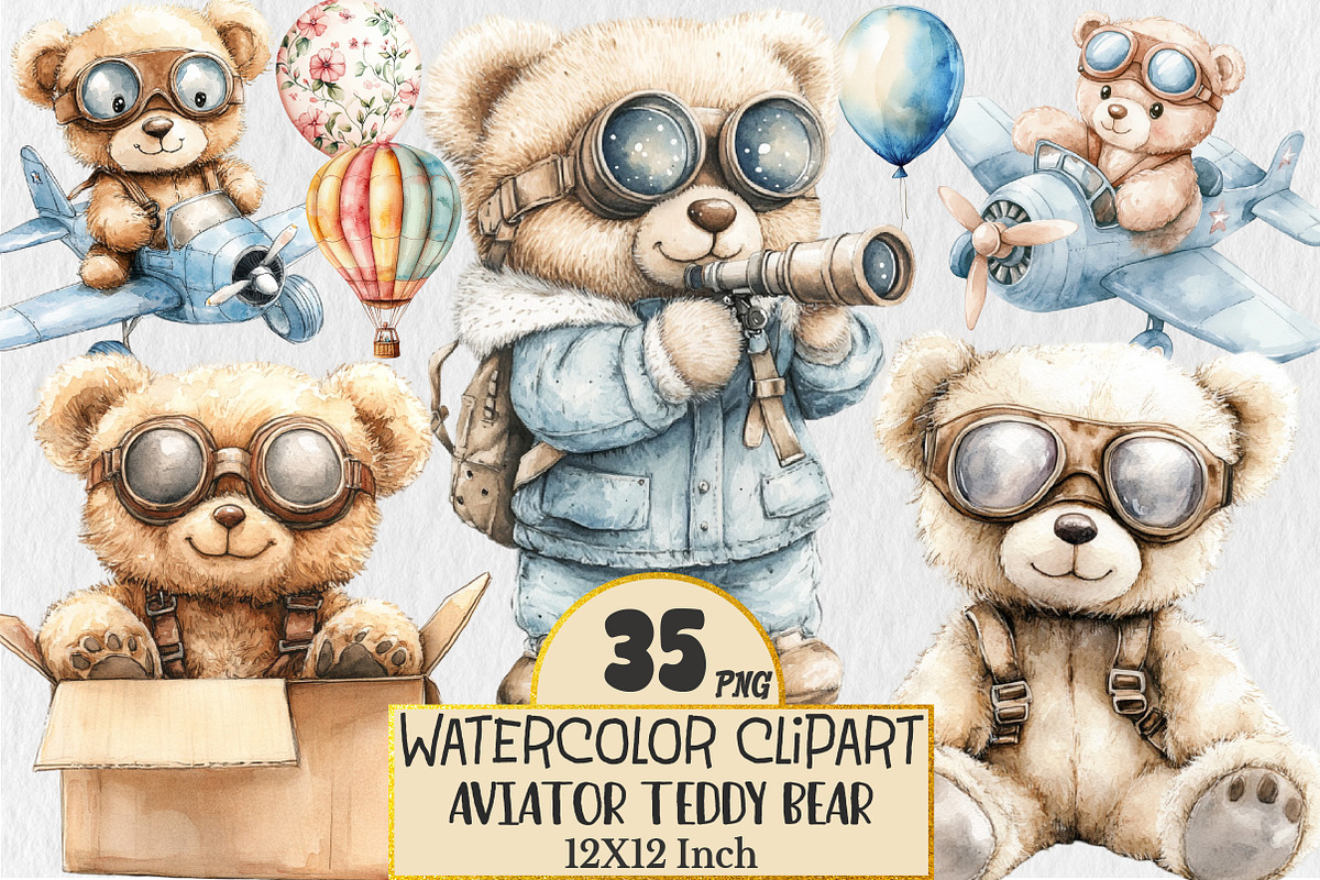 Aviator Teddy Bear Clipart, an Animal Illustration by Rose Art (Photo 1 of 4)