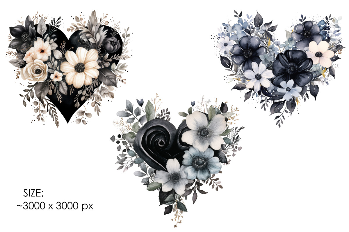Black hearts PNG valentines clipart, a Decorative Illustration by Whimsy Brush Studio (Photo 2 of 6)