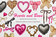 Heart Bows Ribbon Watercolor Clipart, a Decorative Illustration by Fresh art by Larysa (Thumbnail 1 of 13)