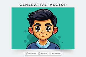 A happy cartoon boy with dark hair s, a Graphic by Iftikhar Alam