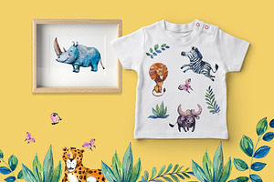 Savanna Animals. Watercolor Clipart