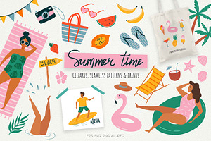 Summer Beach Clipart & Patterns Set, a Seasonal Illustration by Irina Ostapenko