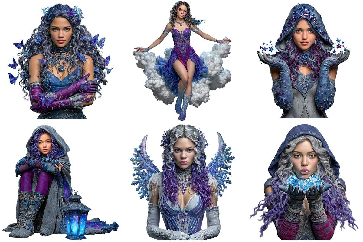 Fantasy Winter Girls Clipart Bundle, an Illustration by Craft Nest (Photo 5 of 11)