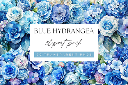 Blue Hydrangea Floral Clipart, a Graphic by Velvet Muse