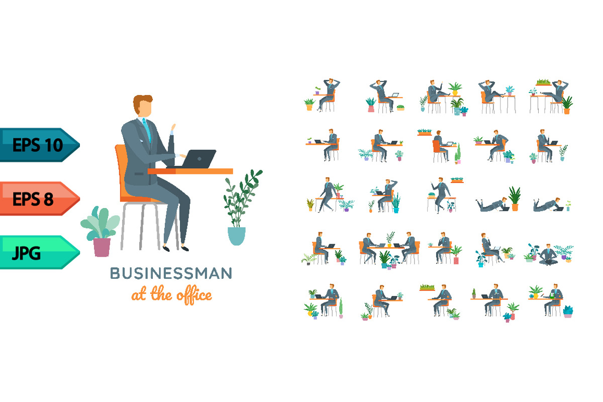 Vector business character poses set, an Object Graphic by julia_musdotter (Photo 1 of 15)