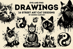 Cats Street Art Bundle PNG SVG