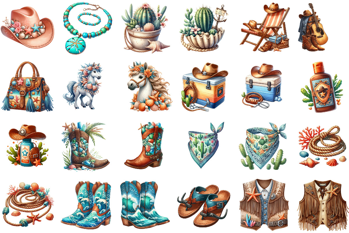 Watercolor Coastal Cowgirl Clipart, an Illustration by Sublimation Artist (Photo 2 of 6)