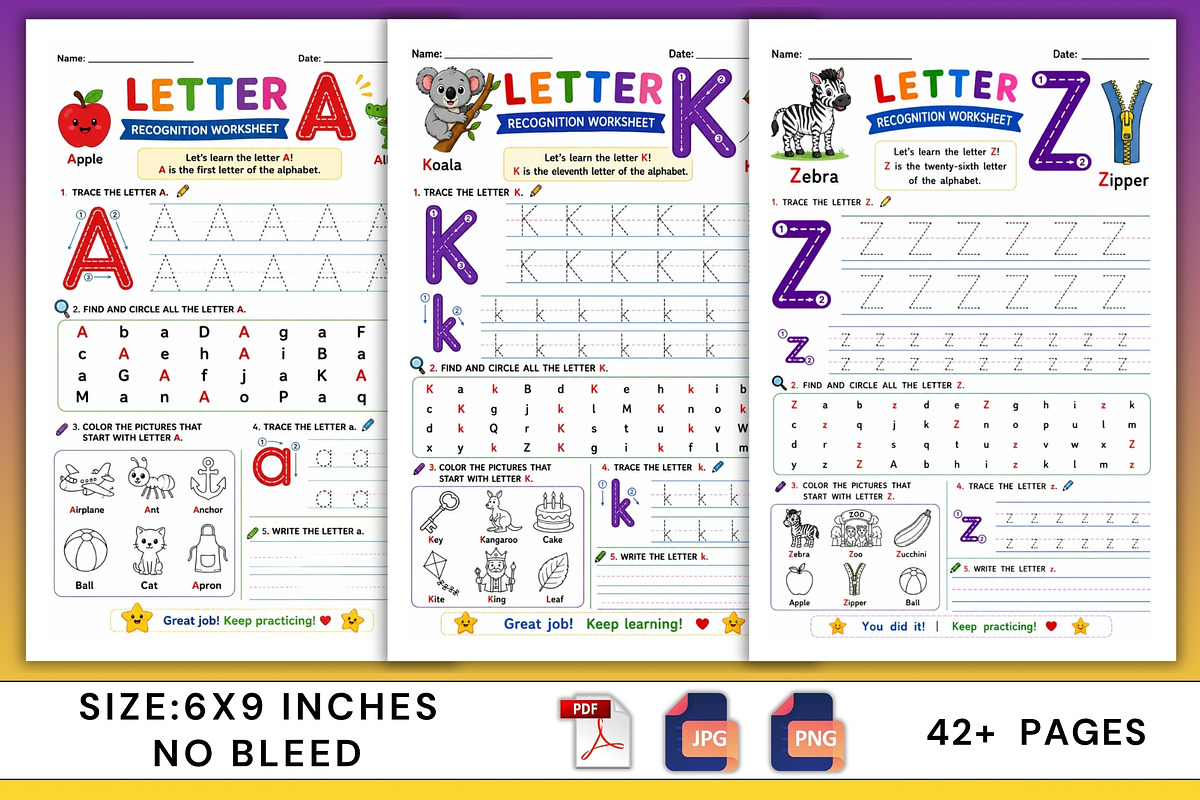 Letter Recognition Worksheets, a Stationery Template by Designmela01 (Photo 4 of 6)