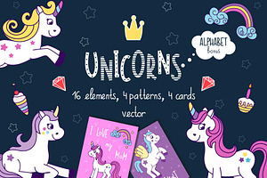 Unicorns Vector Set Alphabet Bonus