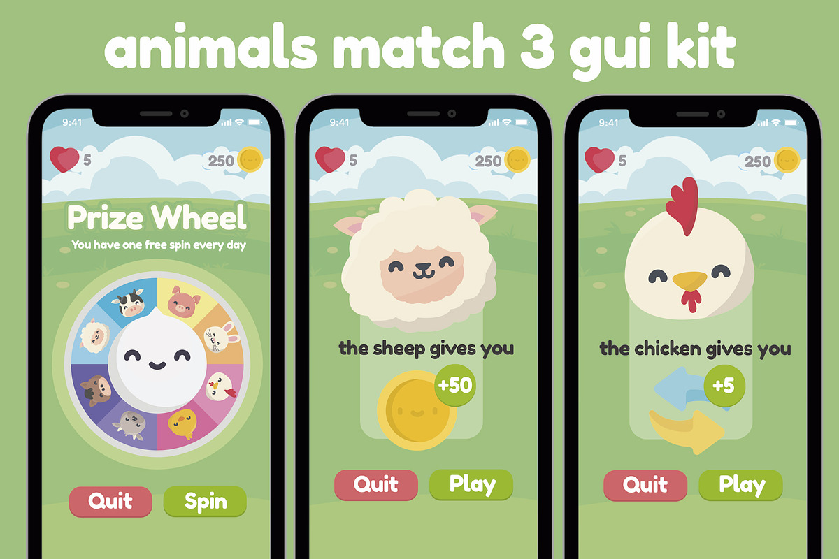 Animals Match 3 Game Gui Assets, an Animal Illustration by DeLaGranSiete