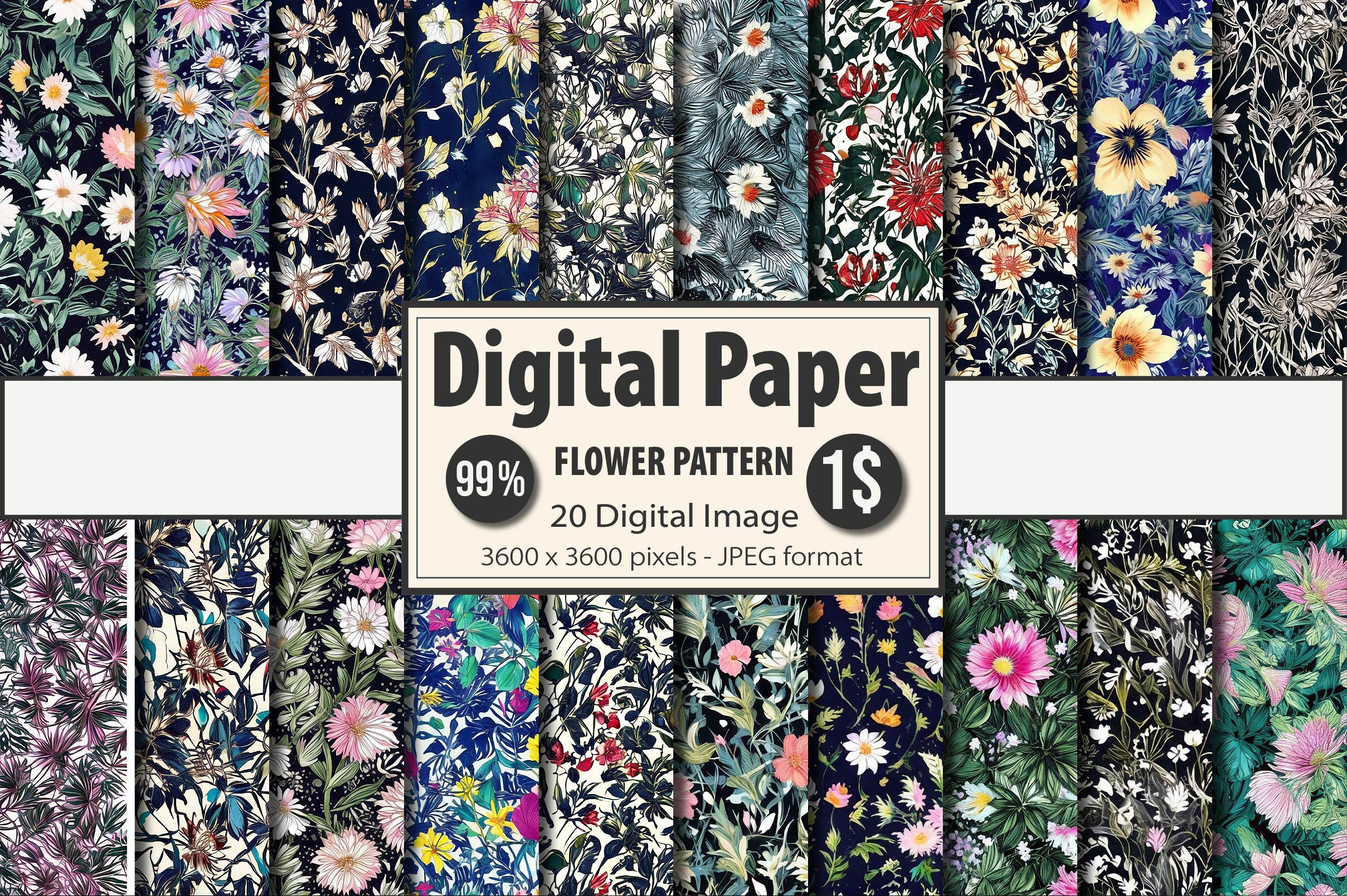 Daisy Flower Pattern Digital Paper, a Pattern Graphic by CreationArt