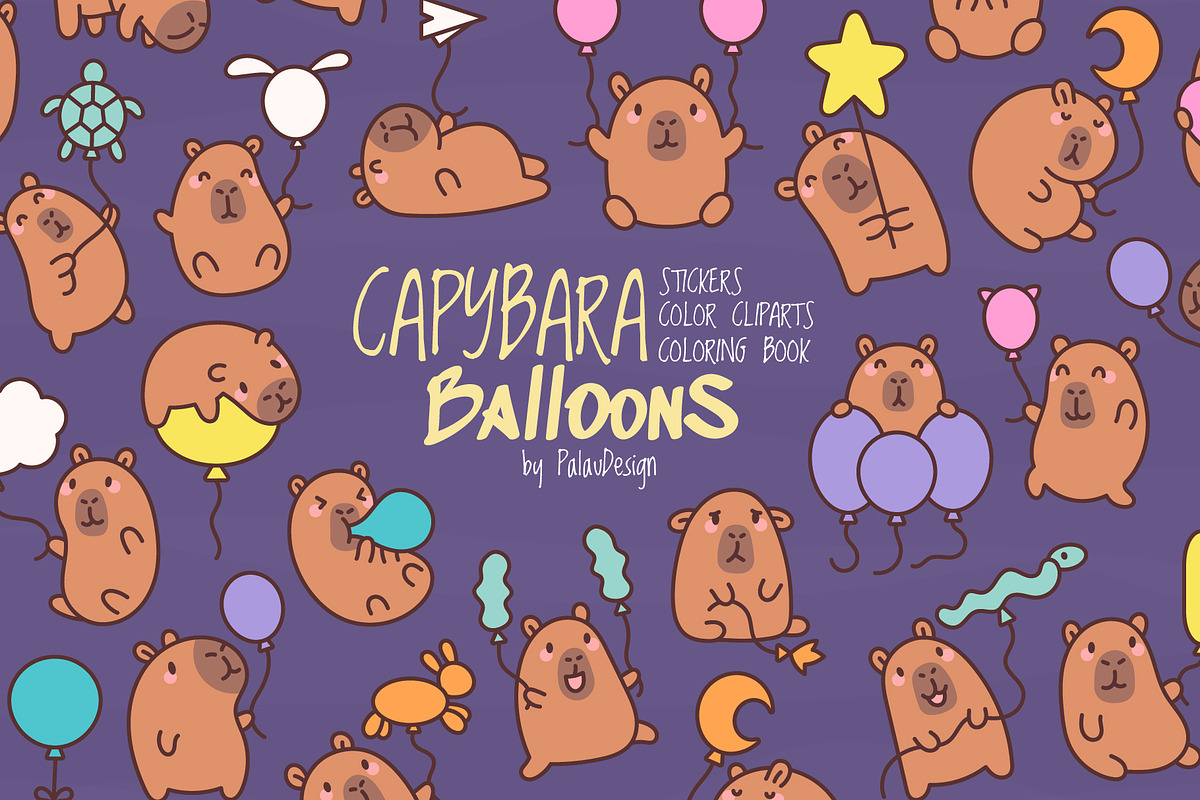 Cute Capybara with Balloons, an Animal Illustration by Palau (Photo 1 of 12)