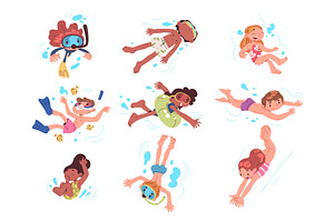 Swimming children. Kids swim water, a Person Illustration by Stock-Smart-Start