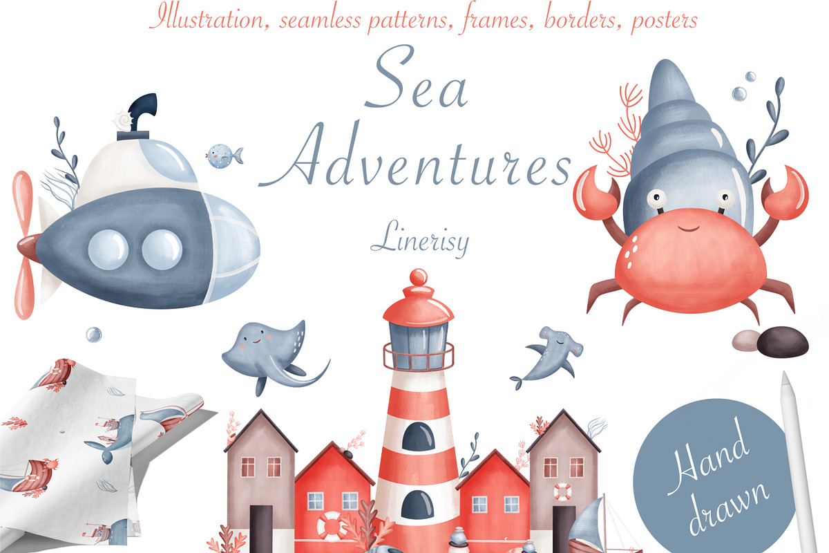 Sea Adventures. Baby collection, an Animal Illustration by Linerisyart (Photo 1 of 14)