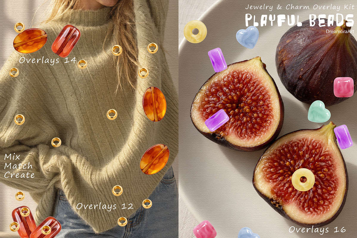 Playful Beads & Jewelry PNG Overlays, a Texture Graphic by DreamoraArt (Photo 2 of 9)