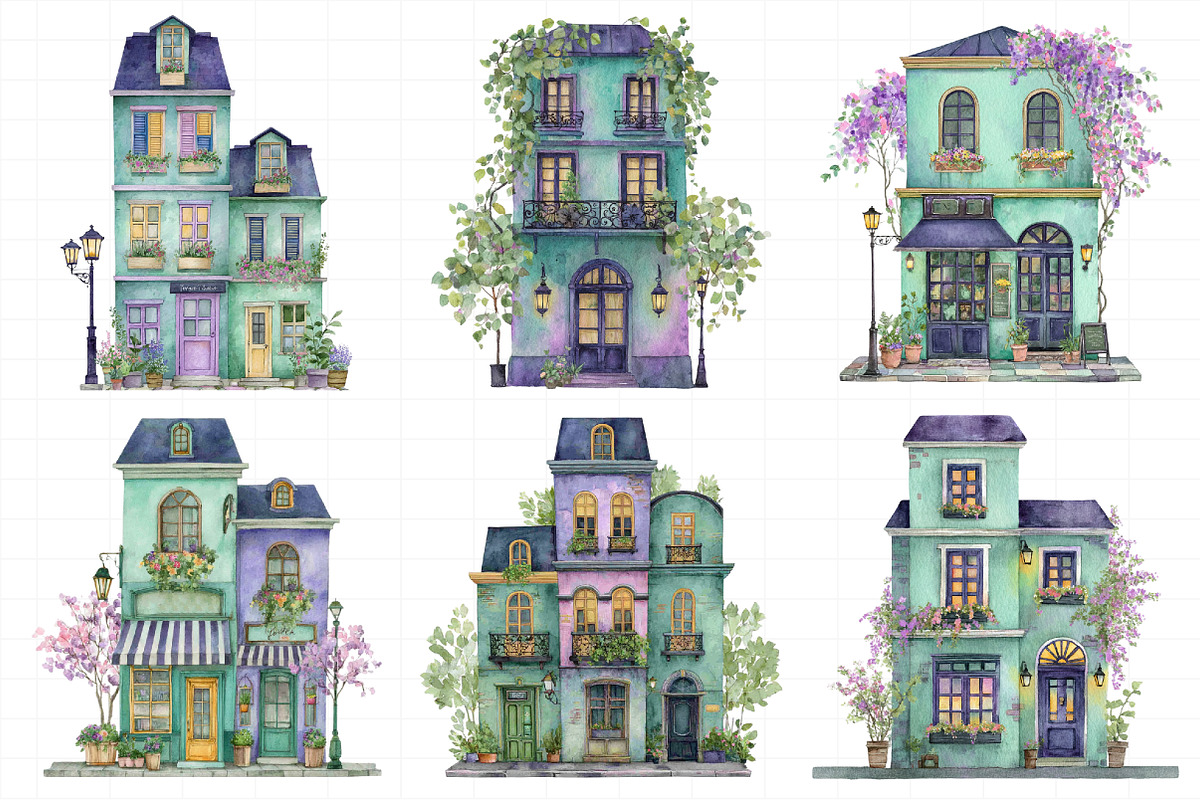 Parisian Spring Houses Watercolor Se, an Illustration by Daily.Designs (Photo 3 of 8)