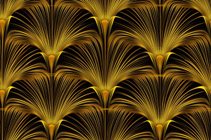 A seamless pattern featuring elegant golden fan shapes on a black background, c, a Pattern Graphic by Textures & Backgrounds