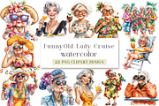 Funny Watercolor Old Lady Cruise Cli, an Illustration by DreamArtGraphic (Thumbnail 1 of 8)