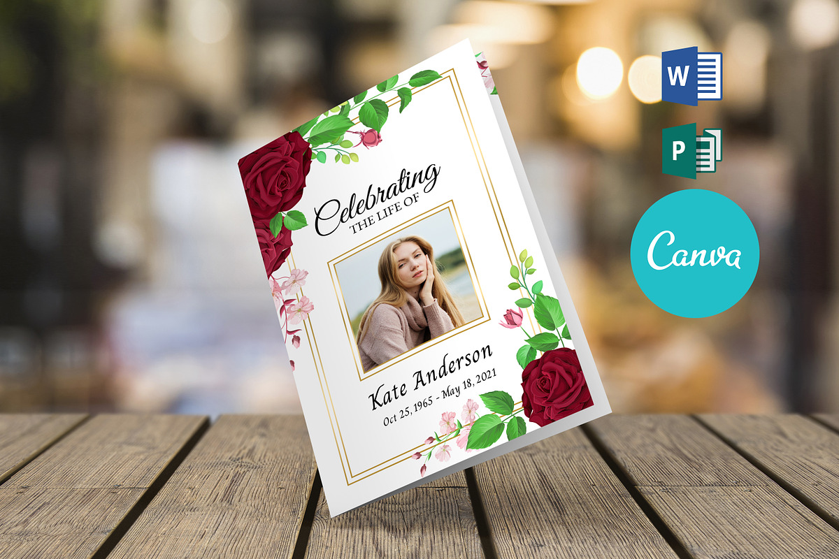 Editable Red Rose Funeral Program, a Brochure Template by SmmrDesign (Photo 1 of 4)