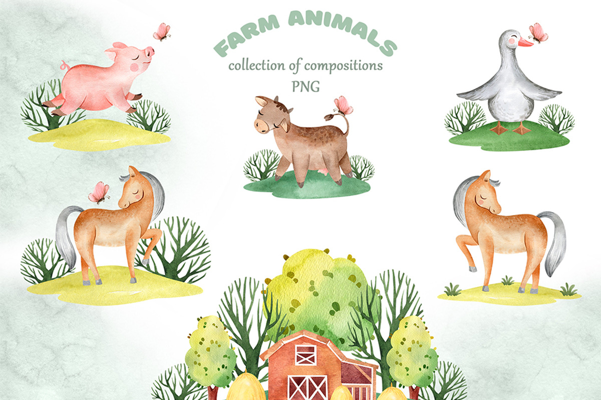 FARM ANIMALS watercolor set, an Animal Illustration by LenArt (Photo 5 of 17)
