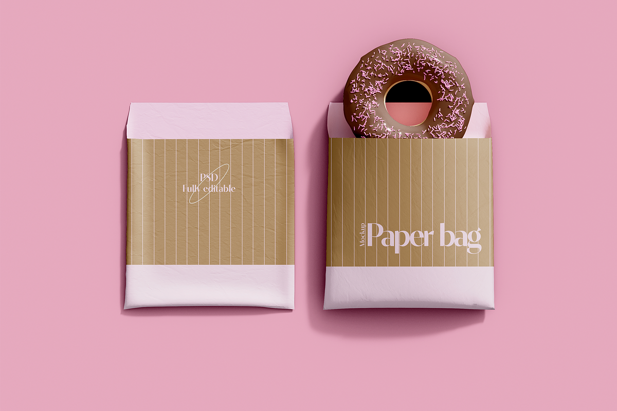 Paper Bag with Donut Mockup, an Advertising Mockup by Xtrahive