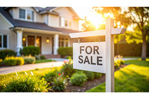 A home with a 'For Sale' sign in the, a Business Photo by Igor Tichonow
