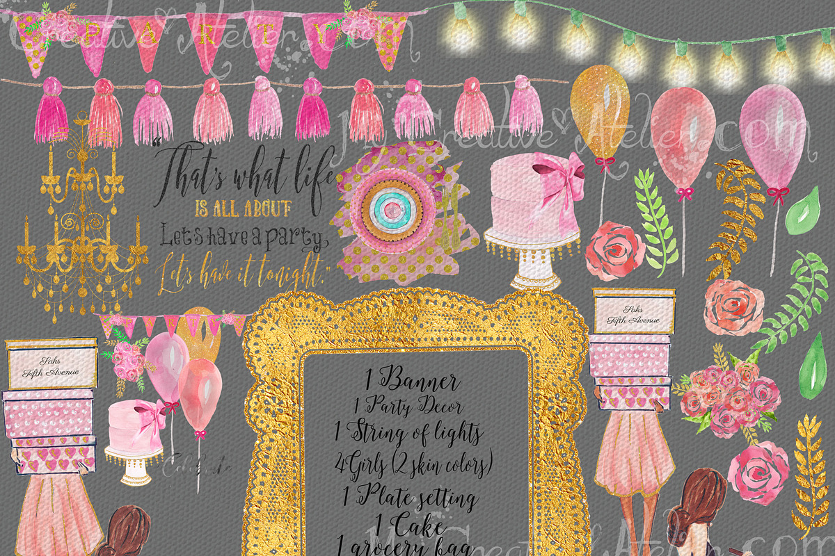 Dinner Party Watercolor Clipart., an Illustration by My Creative Atelier (Photo 3 of 4)
