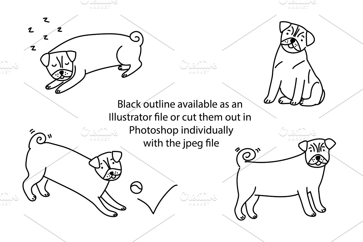 Cute Doodle Pugs, an Animal Illustration by Liz Pengilley Studio (Photo 2 of 4)