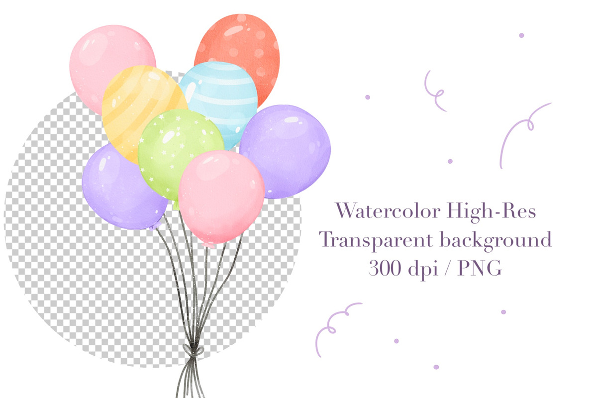 Colorful Watercolor Balloons Decor, a Decorative Illustration by ArtGiftsStudio (Photo 3 of 5)