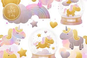 Unicorns & Snowglobe Clipart Set