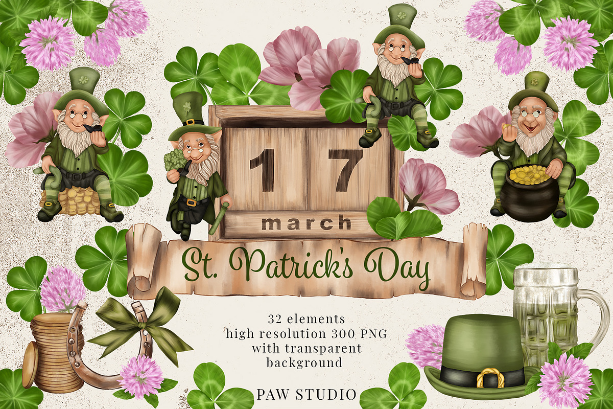 St Patrick's Day Clipart Leprechaun, an Illustration by PawGraphic (Photo 1 of 10)