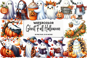 Ghost Fall Halloween Watercolor Clip, an Illustration by DreamArtGraphic
