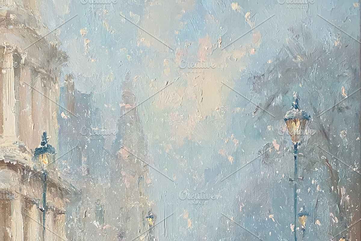 London street scene during winter snowfall, people walking in th, an Illustration by Studio ANNA (Photo 2 of 2)