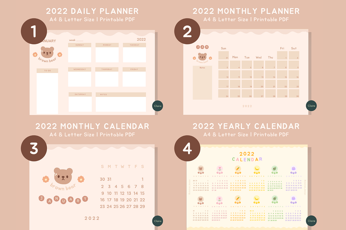 Cute Pastel 2022 Calendar & Planner, an Education Illustration by Clairee Design Studio (Photo 3 of 13)