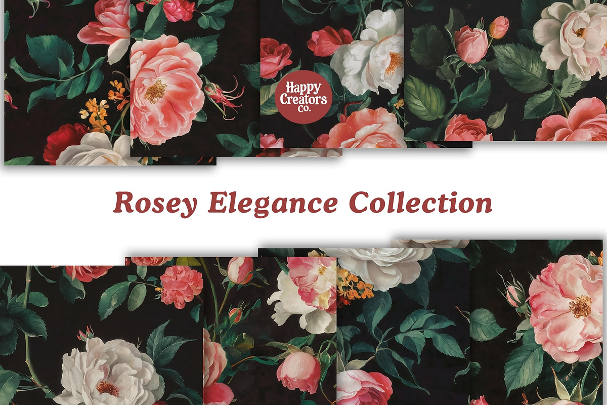 Rosey Elegance Digital Papers, a Pattern Graphic by Happy Creators Co. (Photo 6 of 8)