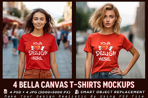 4 Red T-shirt Fashion Model Mockup