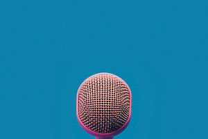 closeup of a pink mic on a stand, generative AI, a Photo by Nito
