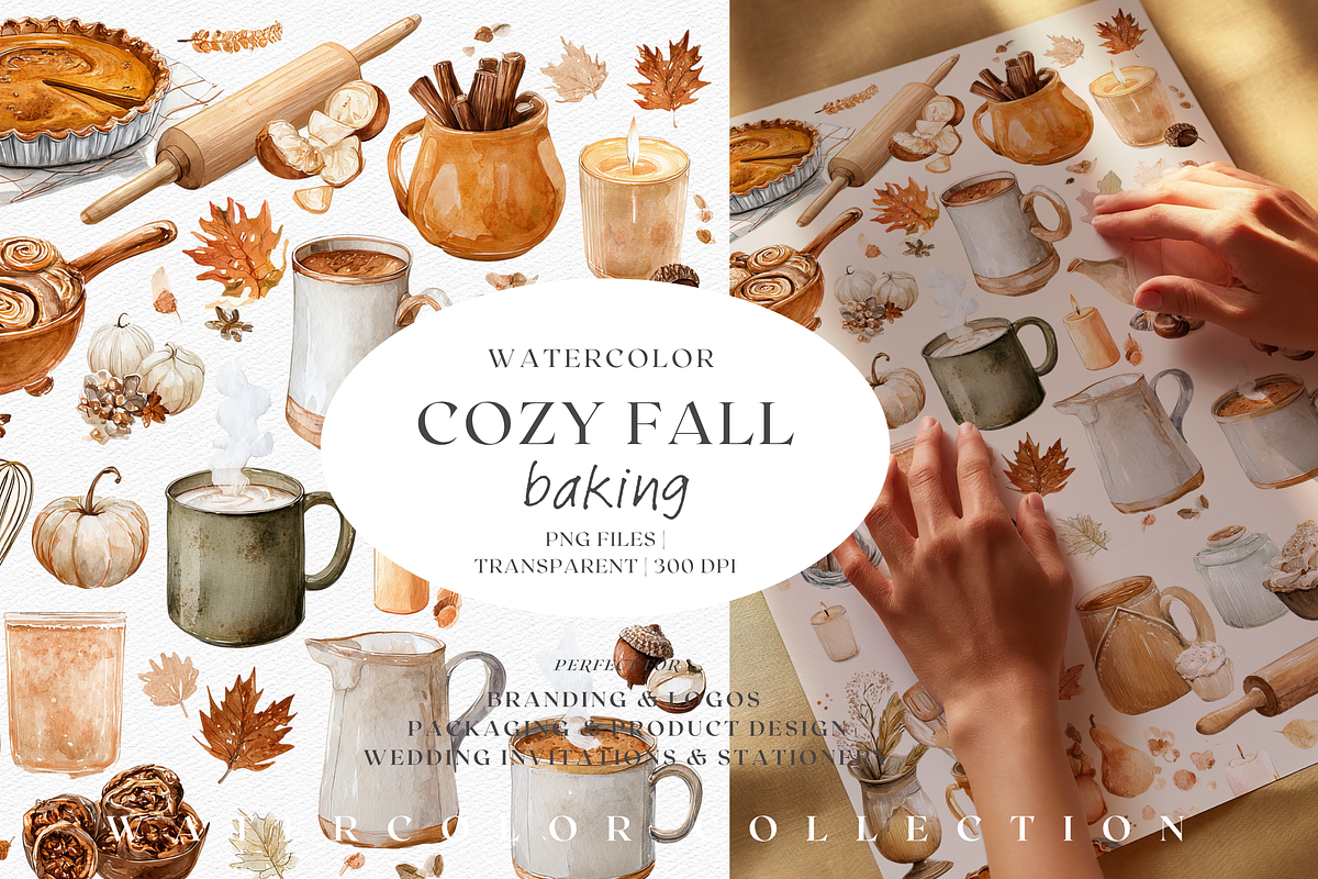 Watercolor Autumn Baking Clipart, a Decorative Illustration by ThaismotaCreativeCo (Photo 1 of 12)