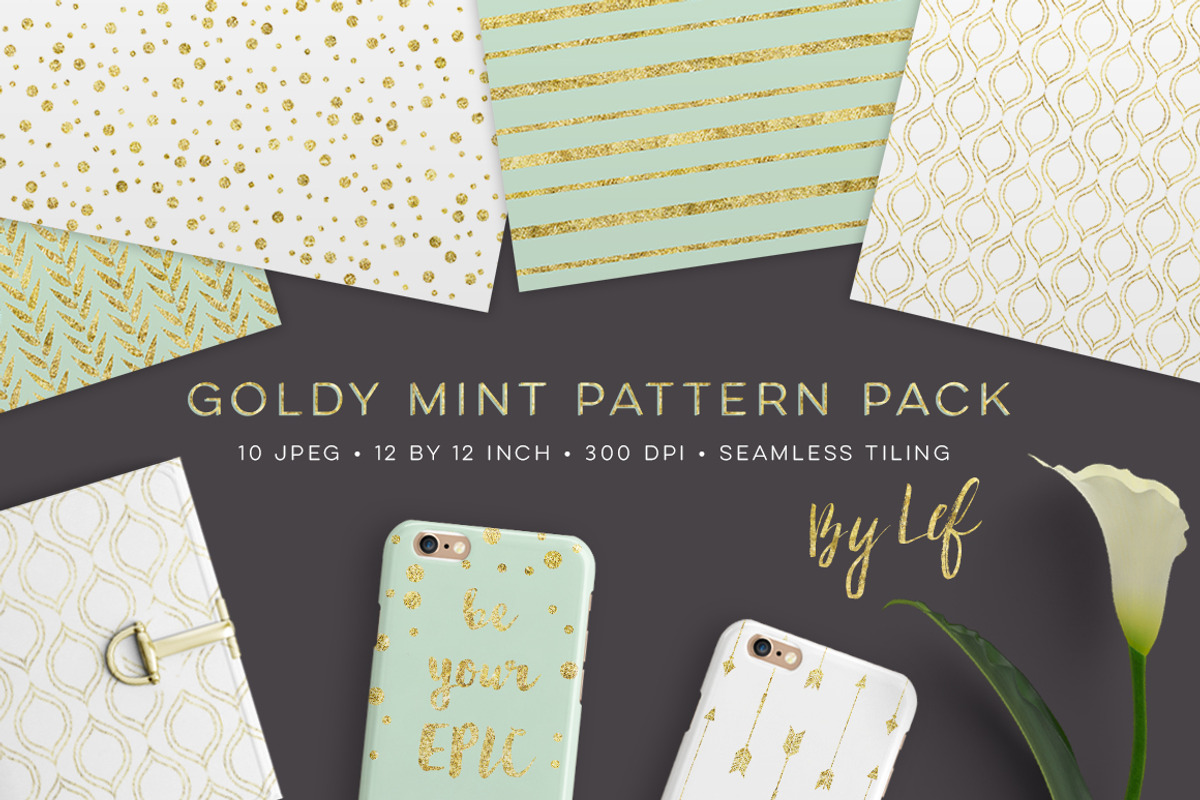 Gold Mint Digital Paper Patterns, a Pattern Graphic by By Lef