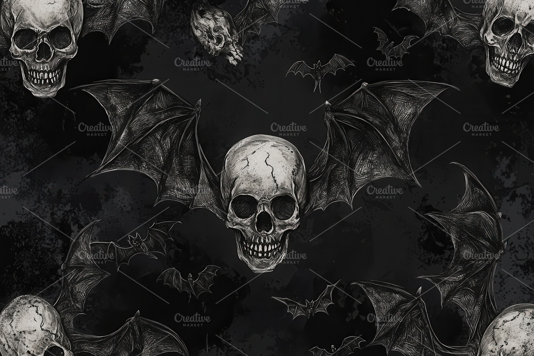 Skulls and bats haunt darkness, a Photo by Pavel_design